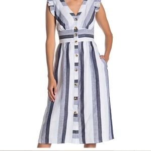 J. Crew Pointe Sur Button-front linen midi dress in faded indigo stripe Size 00